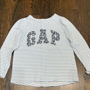 GAP Kids Floral Logo Blue Striped Long Sleeve Tee 5